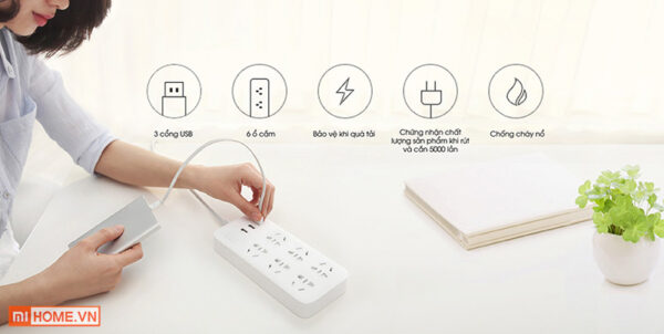 Ổ cắm Xiaomi 6 cổng điện 3 cổng USB