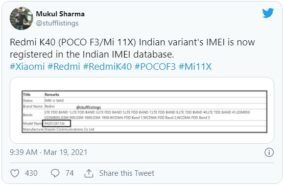 Redmi K40 (Xiaomi Mi 11x) xuất hiện trong cơ sở dữ liệu IMEI của Ấn Độ, nhiều khả năng nó sẽ có phiên bản toàn cầu