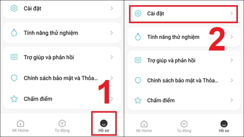 Truy cập Hồ Sơ và chọn mục Cài đặt