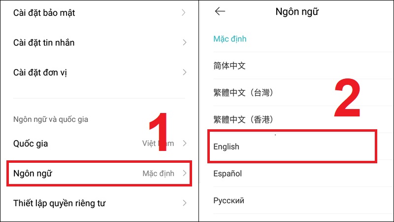 Trong Cài đặt hãy chọn mục Ngôn ngữ rồi đổi thành ngôn ngữ bạn muốn