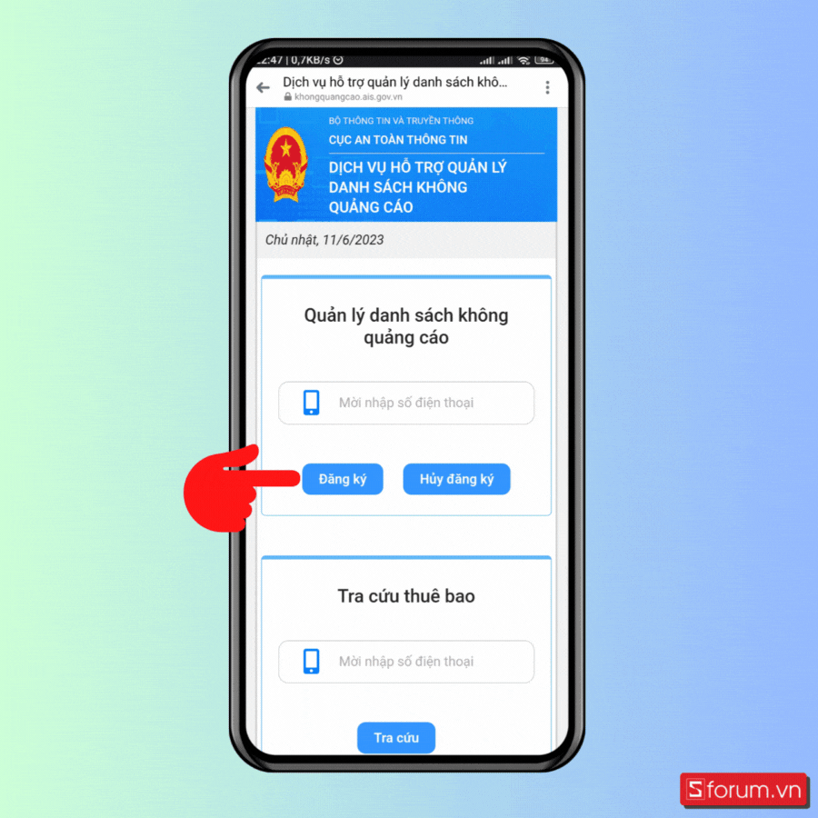 Đăng ký vào danh sách không nhận quảng cáo - Bước 2