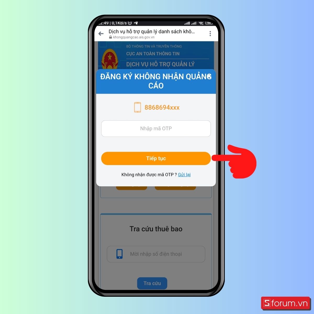 Đăng ký vào danh sách không nhận quảng cáo - Bước 3