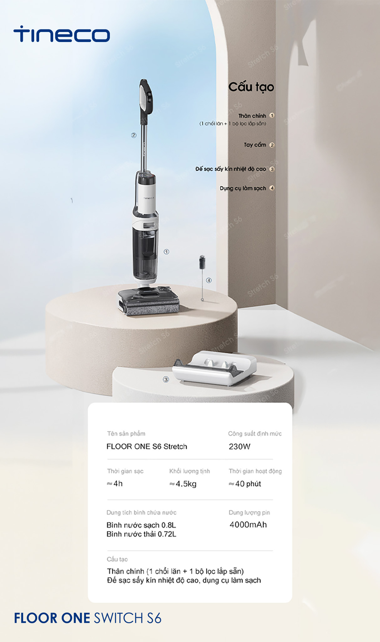 Máy hút bụi lau sàn không dây Tineco Floor One Stretch S6 27 Tineco Switch S6 29