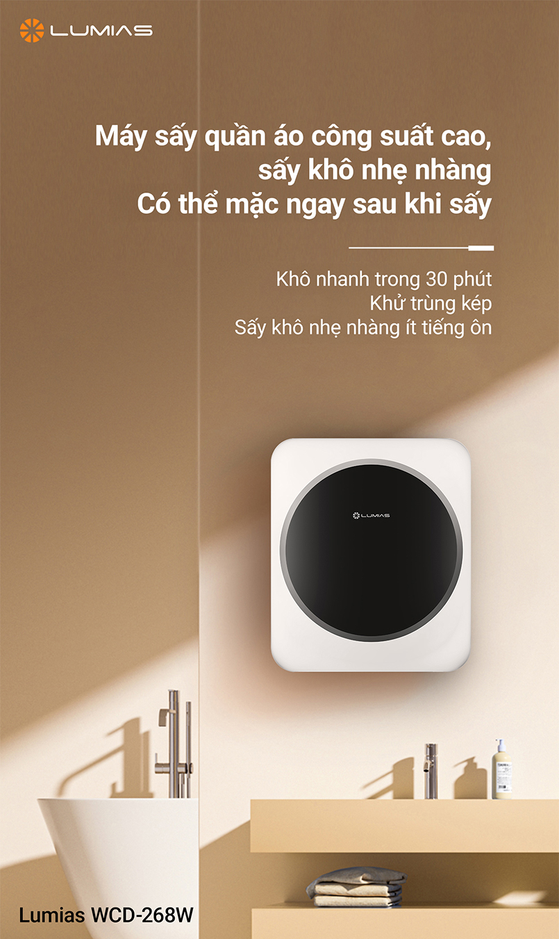 Máy sấy quần áo Lumias WCD-268W - Xiaomi Việt Nam - Phân phối chính hãng điện thoại, robot hút bụi, máy lọc không khí, máy sưởi, phụ kiện