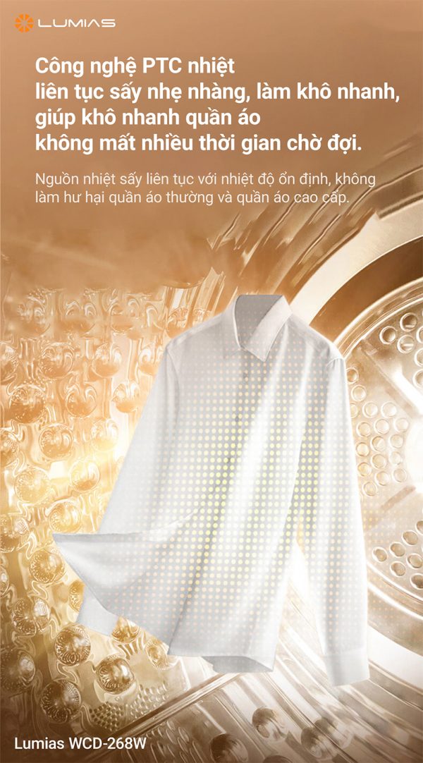 Máy sấy quần áo Lumias WCD-268W 4Kg