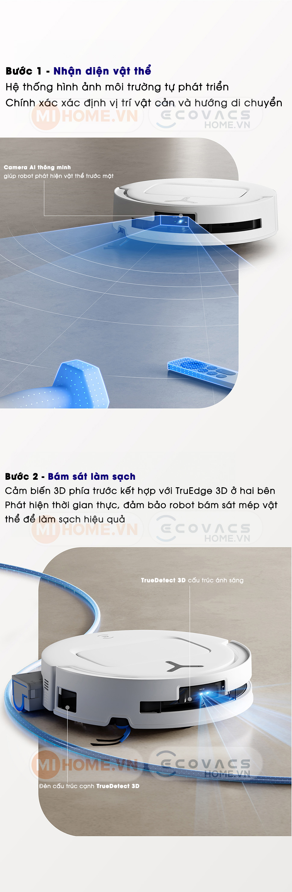 Robot hút bụi lau nhà Ecovacs Deebot T80 Max Omni 9 Robot hút bụi lau nhà Ecovacs Deebot T80 Max Omni - Tự động nhận biết thảm và điều chỉnh chế độ