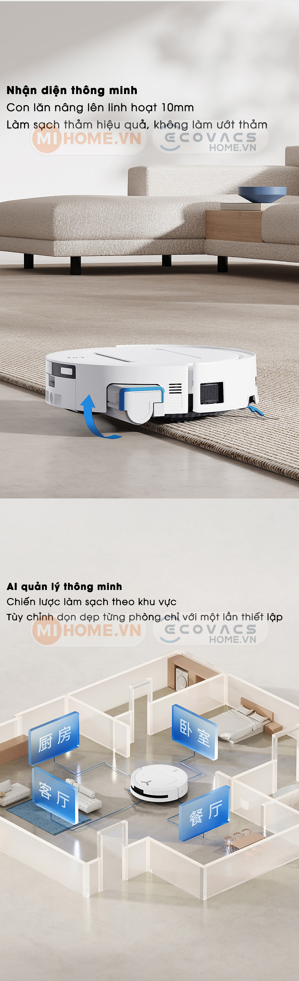Robot hút bụi lau nhà Ecovacs Deebot T80 Max Omni 10 Robot hút bụi lau nhà Ecovacs Deebot T80 Max Omni - Lập bản đồ và phân chia khu vực làm sạch