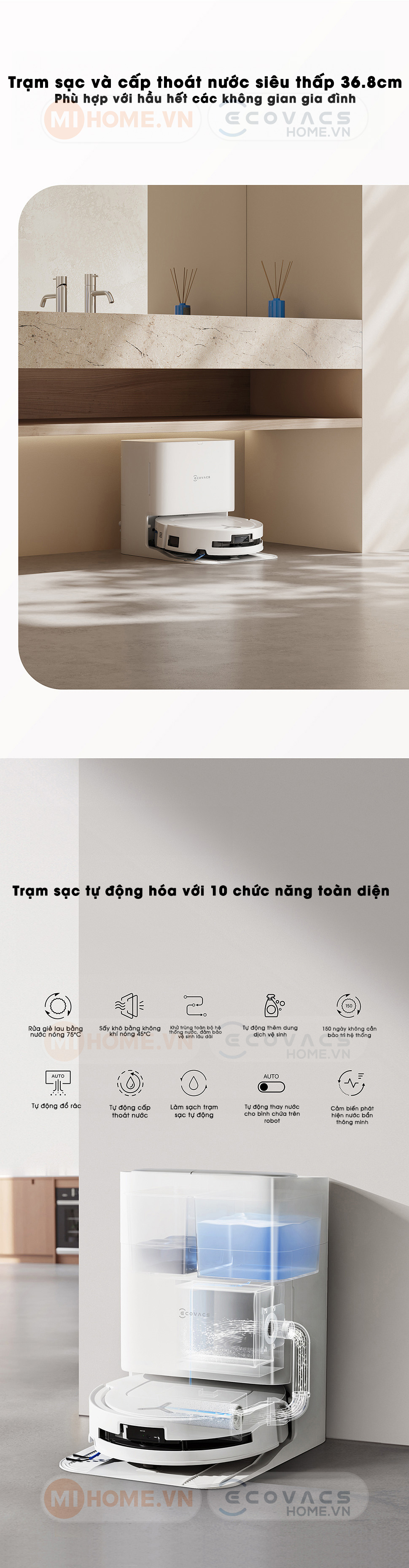 Robot hút bụi lau nhà Ecovacs Deebot T80 Max Omni 13 Robot hút bụi lau nhà Ecovacs Deebot T80 Max Omni - Kết hợp với phụ kiện để duy trì nhà cửa sạch hơn