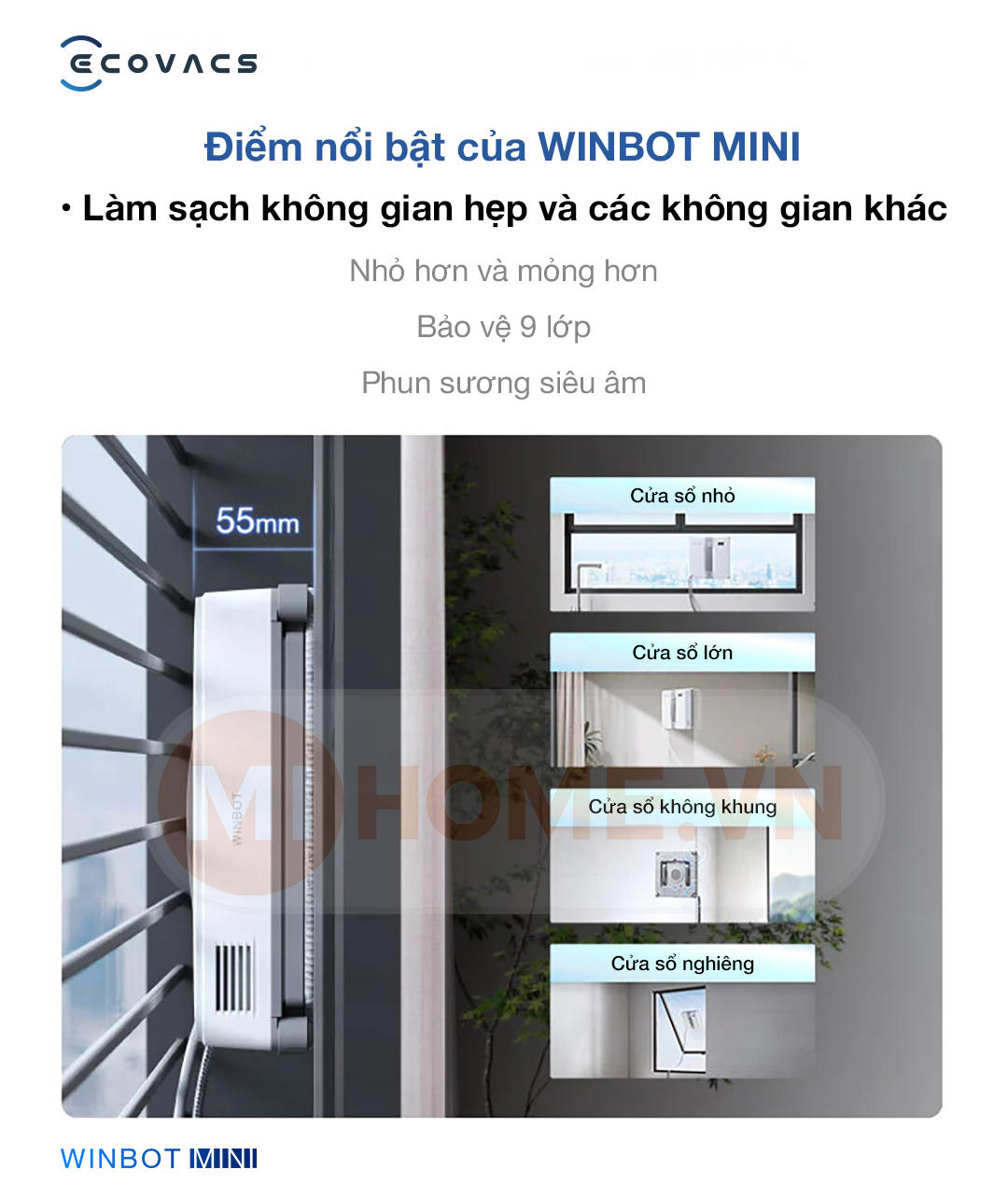 Robot lau kính Ecovacs Winbot Mini 42 a5