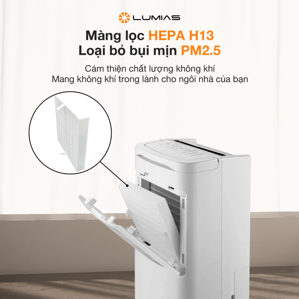 Máy hút ẩm kiêm lọc không khí Lumias D6S 26L - Màn hình LED và bảng điều khiển cảm ứng
