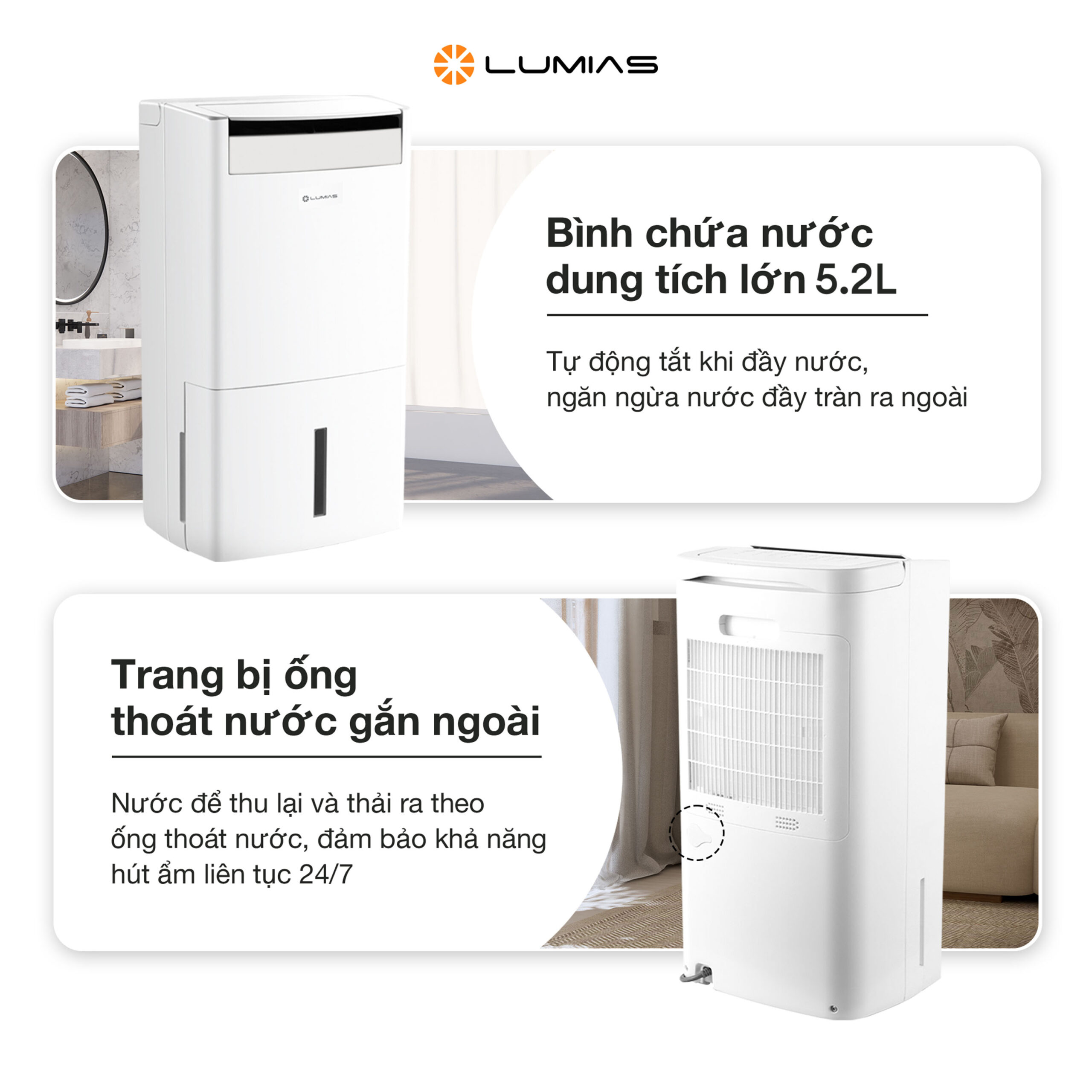 Máy hút ẩm kiêm lọc không khí Lumias D6S 26L - Bộ lọc HEPA H13 khử khuẩn lọc bụi mịn