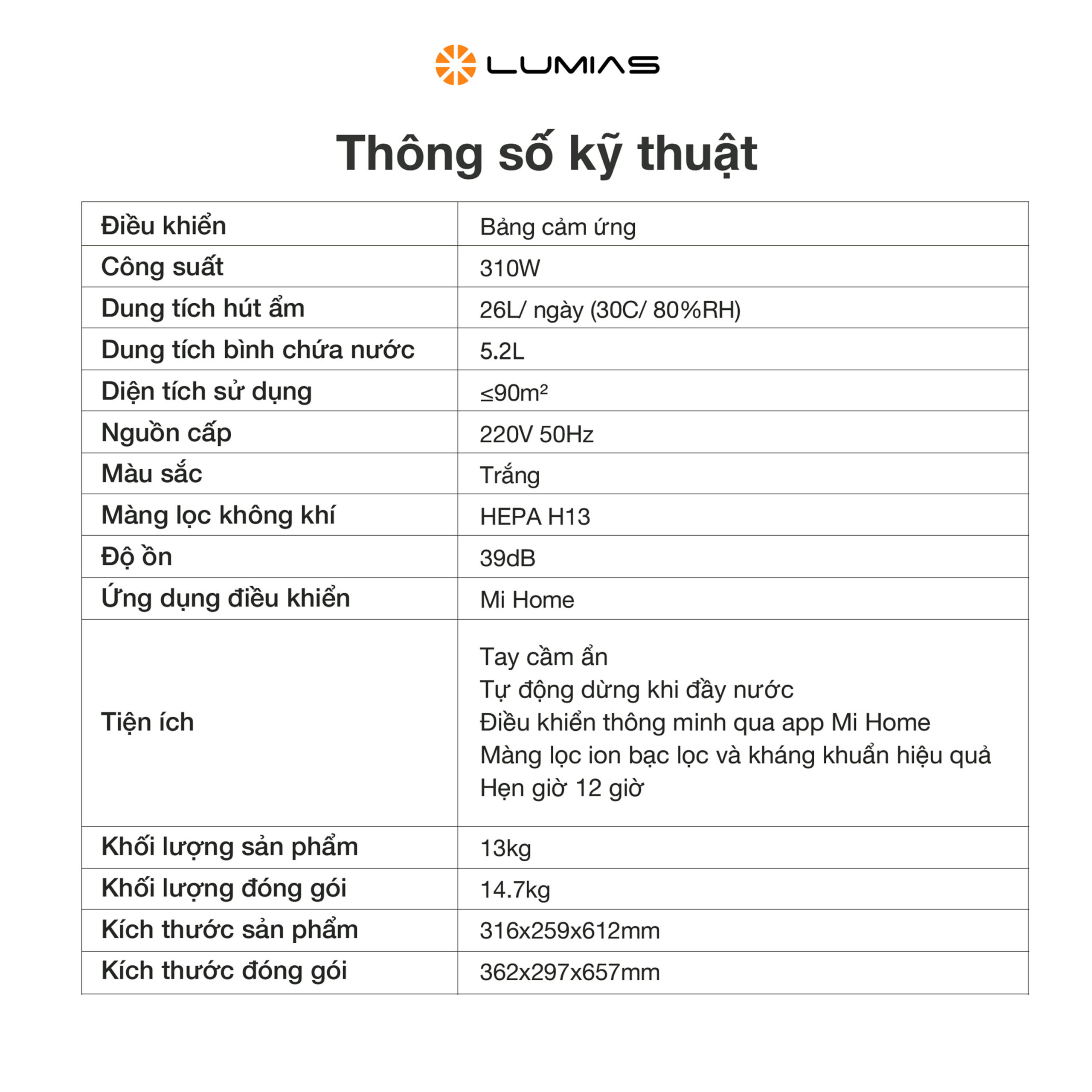 Máy hút ẩm kiêm lọc không khí Lumias D6S 26L - Vận hành êm ái độ ồn thấp chỉ từ 36dB