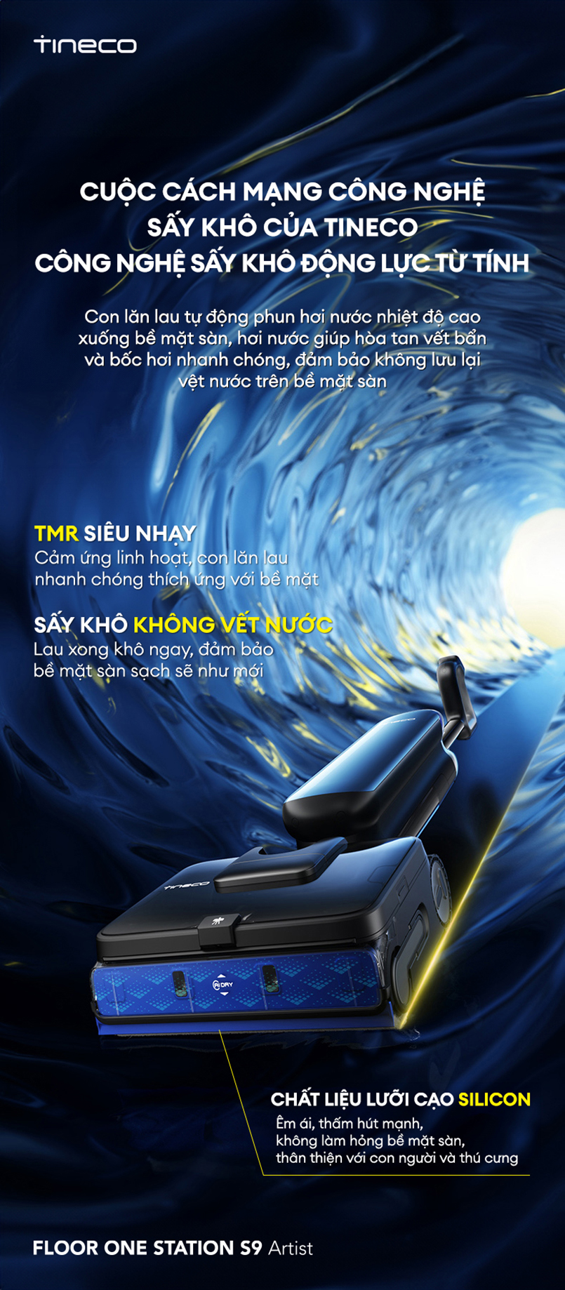 Máy hút bụi lau sàn khô ướt Tineco FLOOR ONE STATION S9 Artist – Lau sàn bằng nước nóng - Lau sàn bằng nước nóng, làm sạch con lăn sau khi dùng