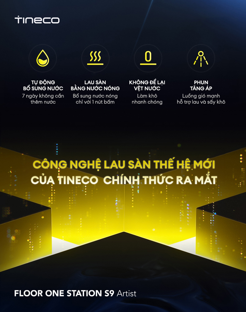 Máy hút bụi lau sàn khô ướt Tineco FLOOR ONE STATION S9 Artist – Lau sàn bằng nước nóng - Màn hình trực quan, dễ theo dõi trạng thái