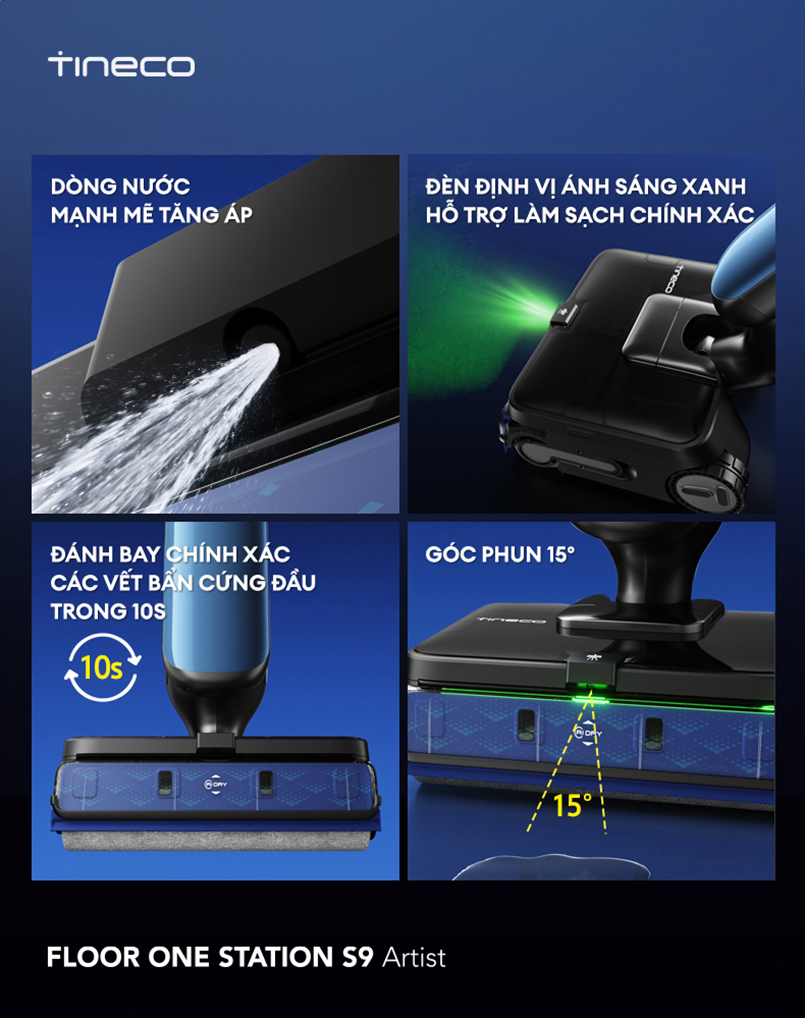 Máy hút bụi lau sàn khô ướt Tineco FLOOR ONE STATION S9 Artist – Lau sàn bằng nước nóng - Bổ sung thiết bị cho các khu vực ngoài sàn