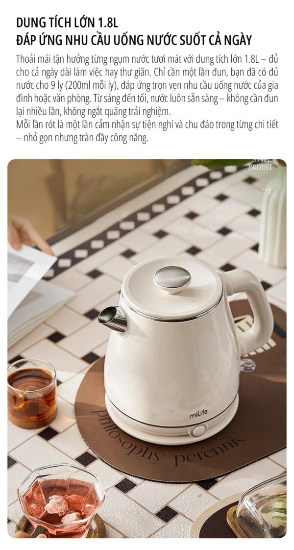 Ấm siêu tốc cao cấp giữ nhiệt miLife N6 1.8L