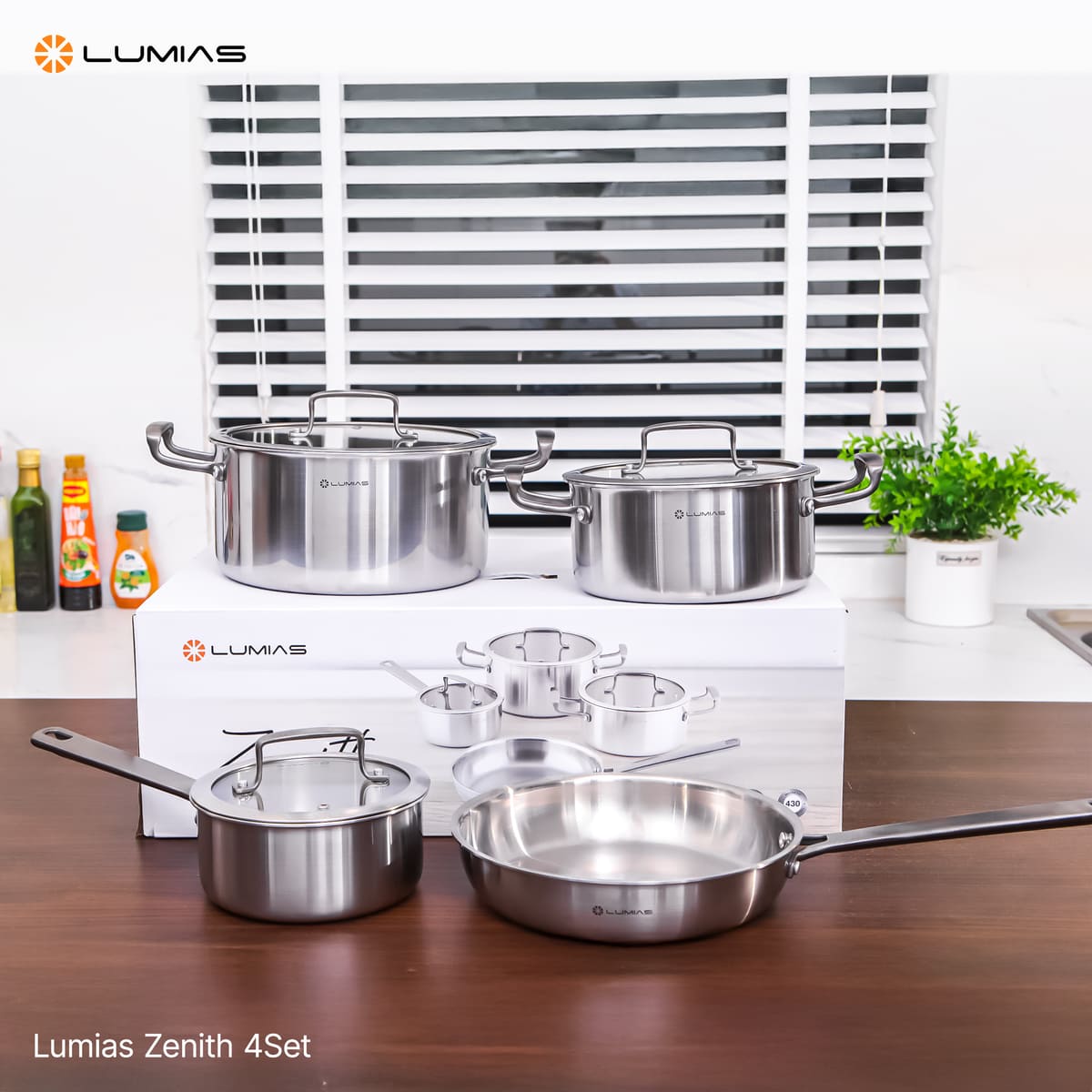 Bộ nồi chảo inox 4 món cao cấp Lumias Zenith 4Set 3 Bộ nồi chảo inox 4 món cao cấp Lumias Zenith 4Set