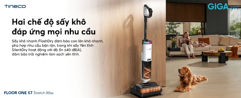 Tineco Floor One S7 Stretch Max - Hai chế độ sấy con lăn