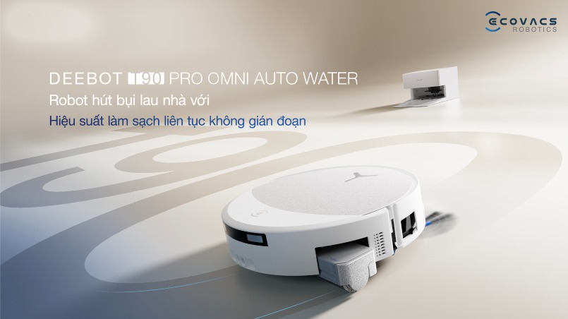 Robot hút bụi lau nhà Ecovacs Deebot T90 Pro Omni Auto Water thiết kế siêu mỏng 95mm Robot hút bụi lau nhà Ecovacs Deebot T90 Pro Omni Auto Water thiết kế siêu mỏng 95mm