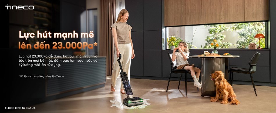 Máy hút bụi lau sàn khô ướt Tineco Floor One S7 HotJet 19 Tineco Floor One S7 HotJet - đèn xanh DustReveal Green