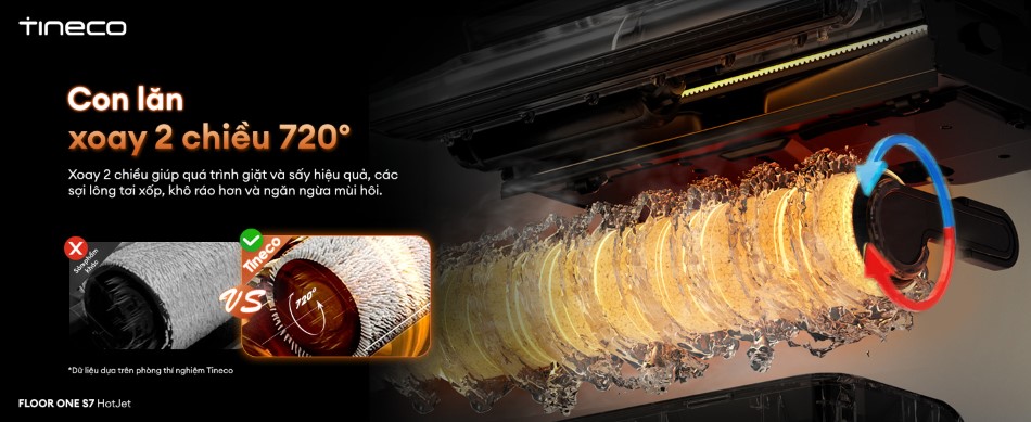 Máy hút bụi lau sàn khô ướt Tineco Floor One S7 HotJet 26 Tineco Floor One S7 HotJet - con lăn xoay hai chiều 720 độ