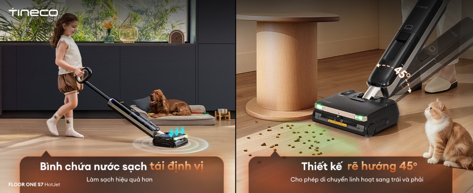 Máy hút bụi lau sàn khô ướt Tineco Floor One S7 HotJet 28 Tineco Floor One S7 HotJet - thiết kế nằm phẳng 180 độ
