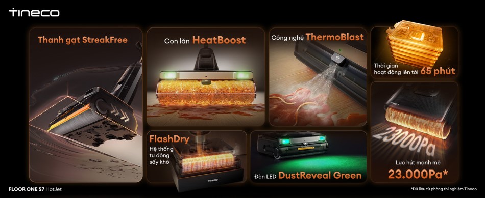 Máy hút bụi lau sàn khô ướt Tineco Floor One S7 HotJet 8 Tineco Floor One S7 HotJet - các công nghệ làm sạch tích hợp