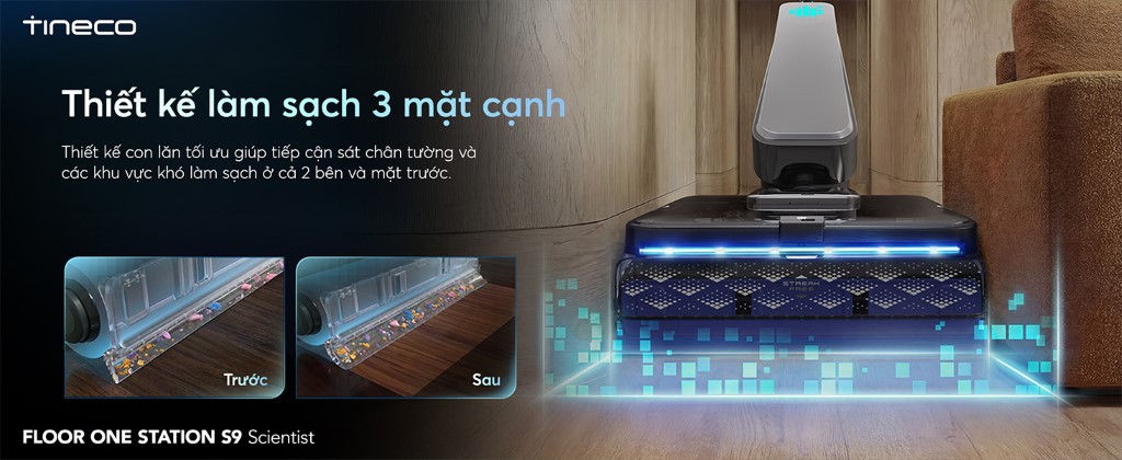 Máy hút bụi lau sàn khô ướt Tineco Floor One Station S9 Scientist 15 Tineco Floor One Station S9 Scientist nằm phẳng 180 độ