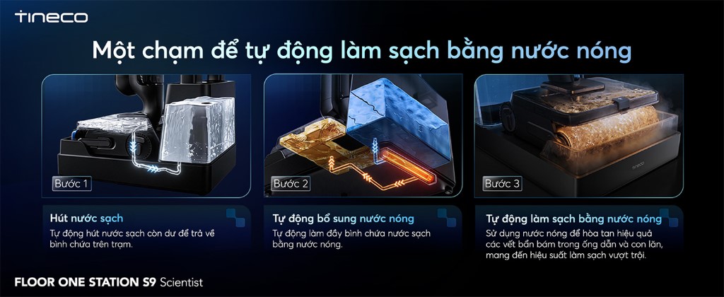 Máy hút bụi lau sàn khô ướt Tineco Floor One Station S9 Scientist 18 Tineco Floor One Station S9 Scientist giặt con lăn bằng nước nóng