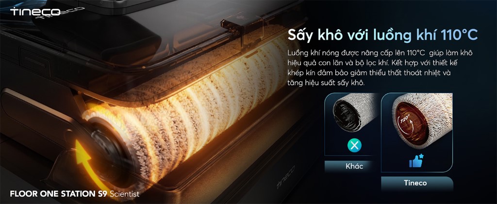 Máy hút bụi lau sàn khô ướt Tineco Floor One Station S9 Scientist 19 Tineco Floor One Station S9 Scientist sấy khô 110 độ C