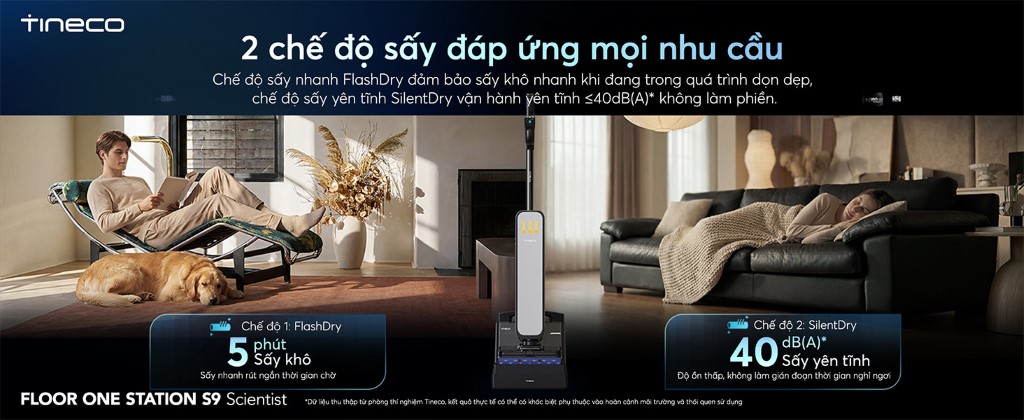 Máy hút bụi lau sàn khô ướt Tineco Floor One Station S9 Scientist 20 Tineco Floor One Station S9 Scientist hai chế độ sấy