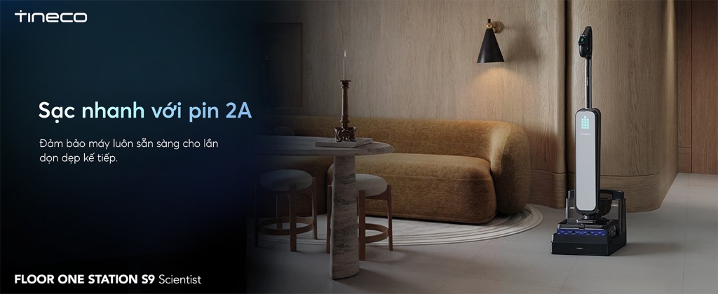 Máy hút bụi lau sàn khô ướt Tineco Floor One Station S9 Scientist 23 Tineco Floor One Station S9 Scientist hoạt động 70 phút