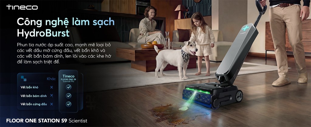 Máy hút bụi lau sàn khô ướt Tineco Floor One Station S9 Scientist 10 Tineco Floor One Station S9 Scientist công nghệ HydroBurst