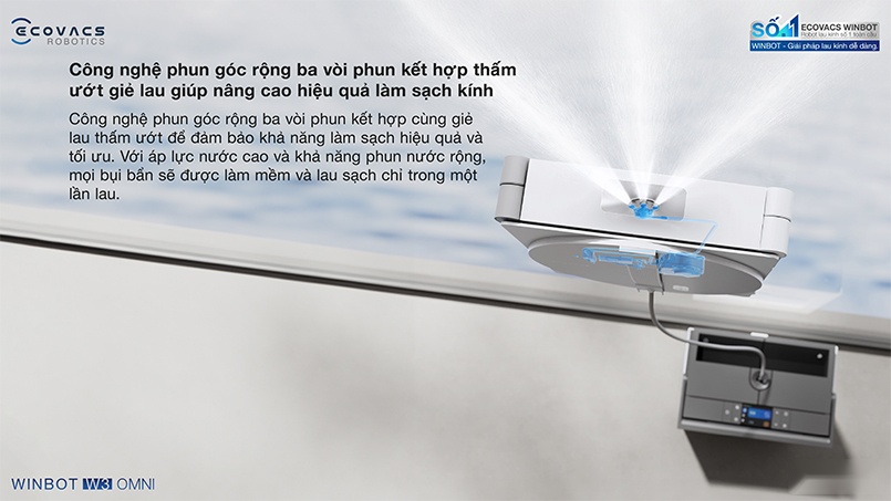 Hệ thống phun sương 3 vòi góc rộng 60 độ trên Winbot W3 Omni