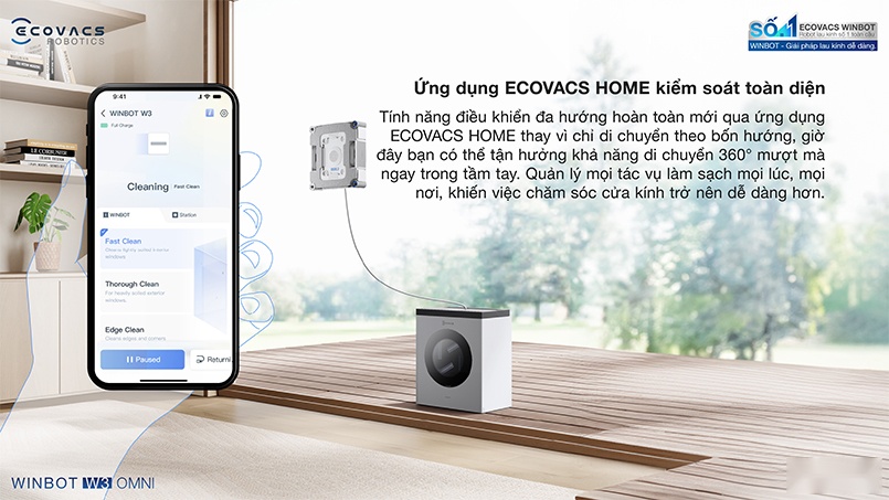Điều khiển đa hướng 360 độ qua ứng dụng ECOVACS HOME
