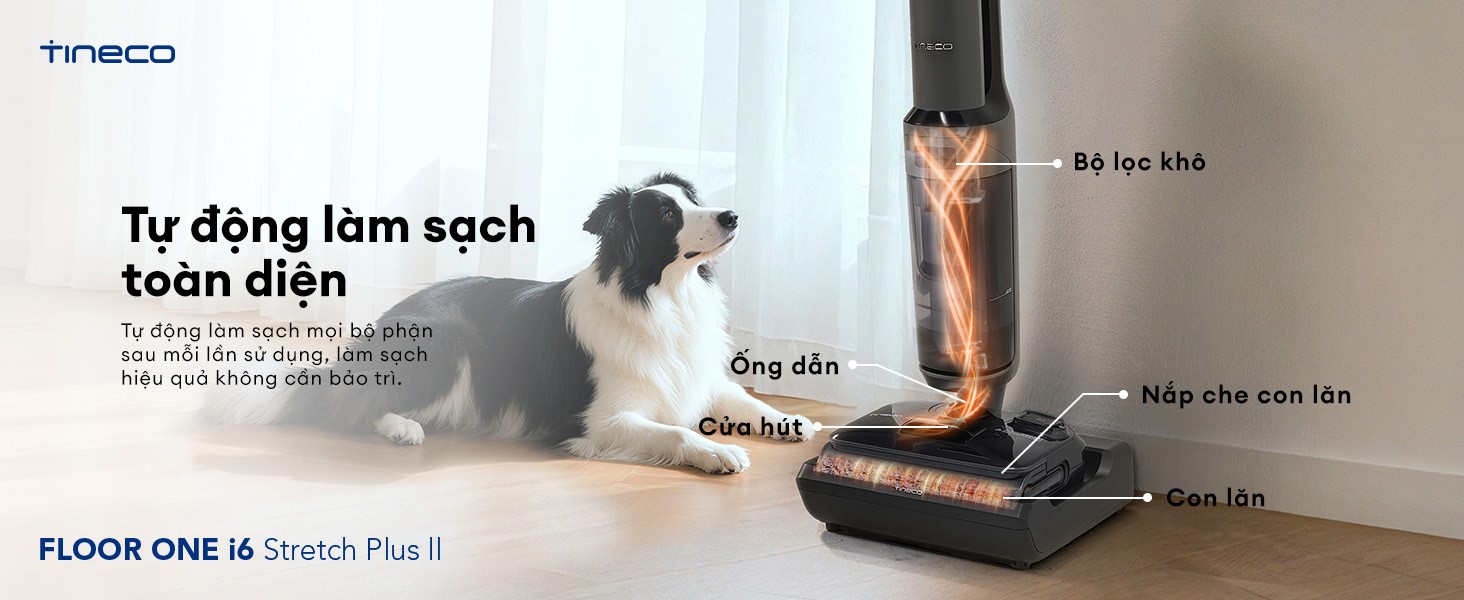 Máy hút bụi lau sàn khô ướt Tineco Floor One i6 Stretch Plus II 29 Trạm sạc tự động giặt nước nóng và sấy khô toàn diện cho con lăn