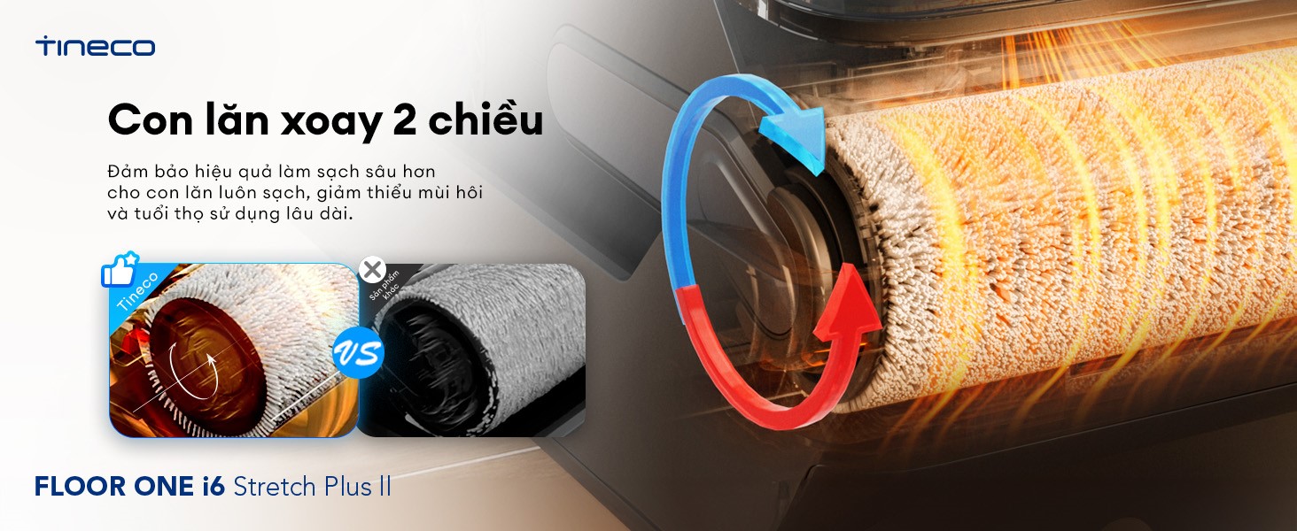 Máy hút bụi lau sàn khô ướt Tineco Floor One i6 Stretch Plus II 30 Con lăn xoay đảo chiều 2 hướng tăng hiệu quả đánh bật vết bẩn cứng đầu
