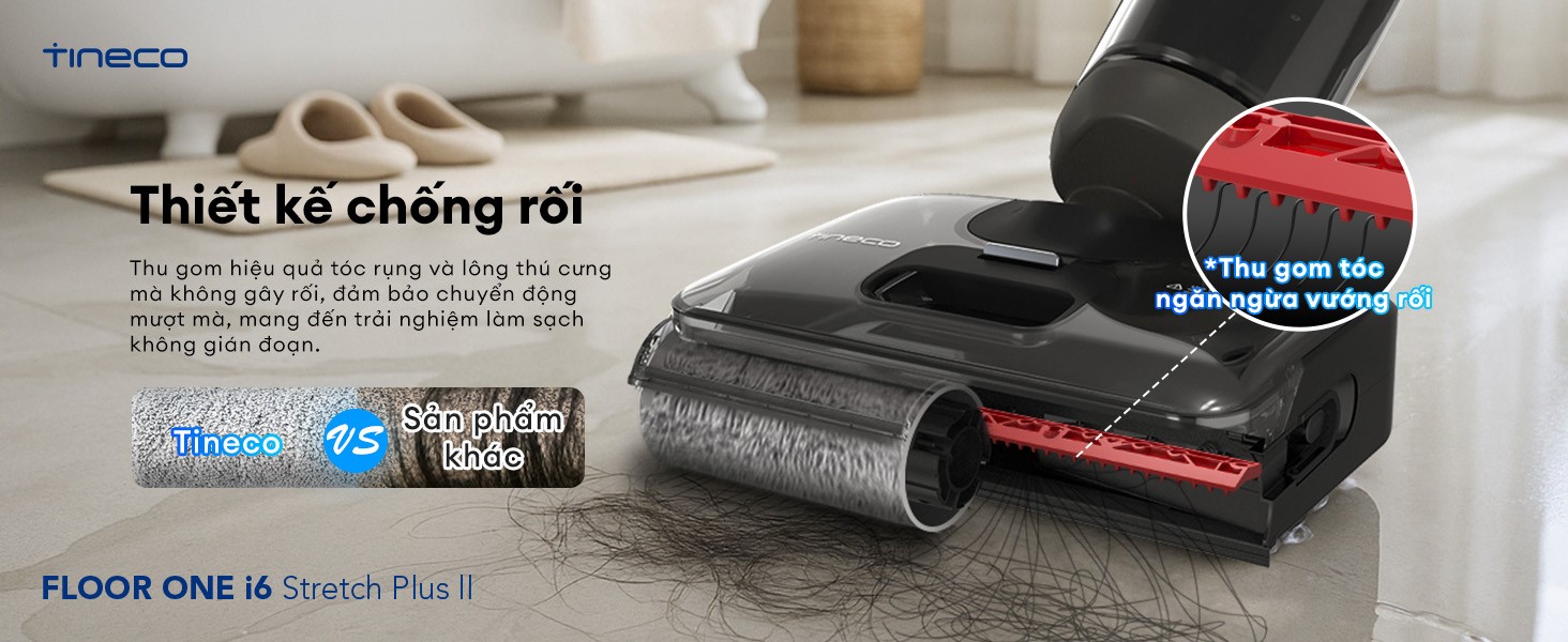 Máy hút bụi lau sàn khô ướt Tineco Floor One i6 Stretch Plus II 25 Công nghệ chống rối tóc và lông thú cưng DualBlock độc quyền trên i6 Stretch Plus II