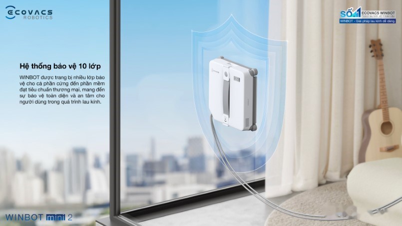 Robot lau kính Ecovacs Winbot Mini 2 27 Hệ thống bảo vệ toàn diện 9 lớp đạt chuẩn thương mại