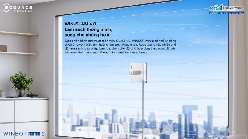 Robot lau kính Ecovacs Winbot Mini 2 30 Thuật toán WIN-SLAM 4.0 lập kế hoạch đường đi thông minh