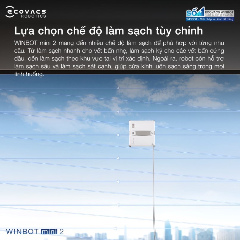 Robot lau kính Ecovacs Winbot Mini 2 32 5 chế độ làm sạch đa dạng đáp ứng mọi nhu cầu vệ sinh