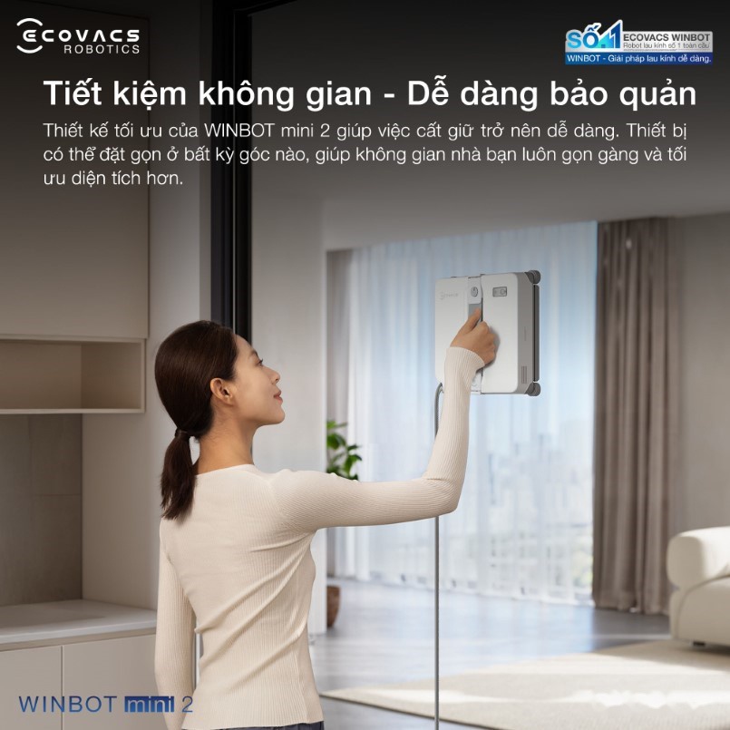 Robot lau kính Ecovacs Winbot Mini 2 22 Thiết kế tiện lợi dễ dàng lưu trữ và bảo quản