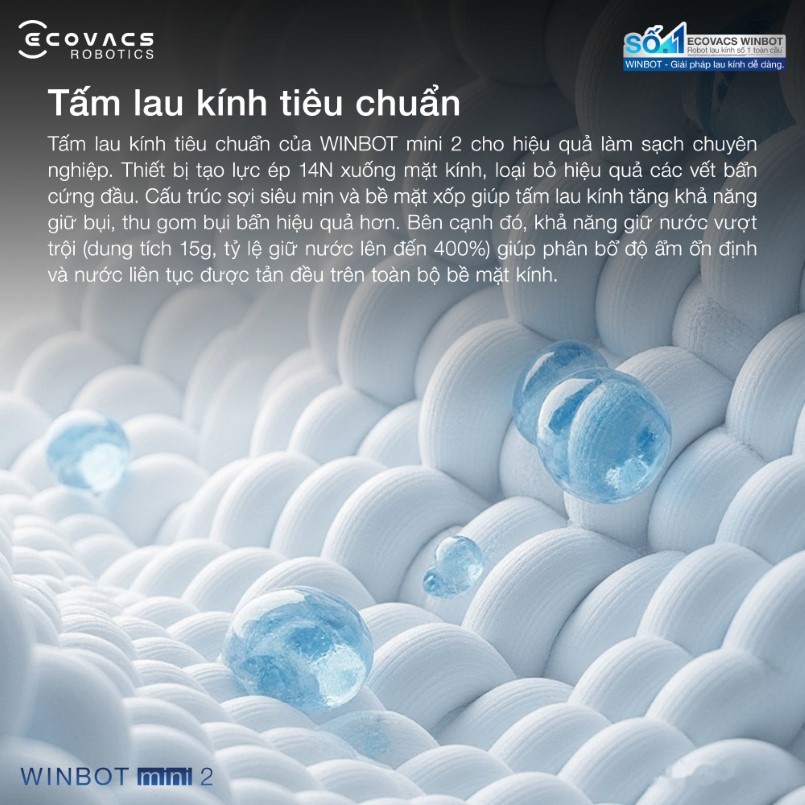 Robot lau kính Ecovacs Winbot Mini 2 26 Khăn lau vi sợi mật độ cao giữ nước lên đến 400%