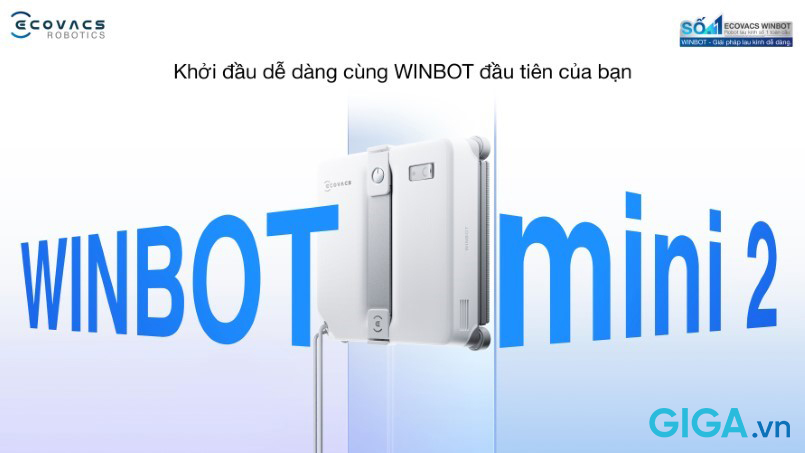 Robot lau kính Ecovacs Winbot Mini 2 2 Ecovacs Winbot Mini 2 có thiết kế mỏng nhẹ cho cửa kính hẹp