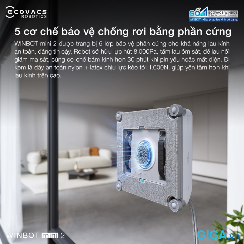 Robot lau kính Ecovacs Winbot Mini 2 12 Ecovacs Winbot Mini 2 có các lớp bảo vệ phần cứng
