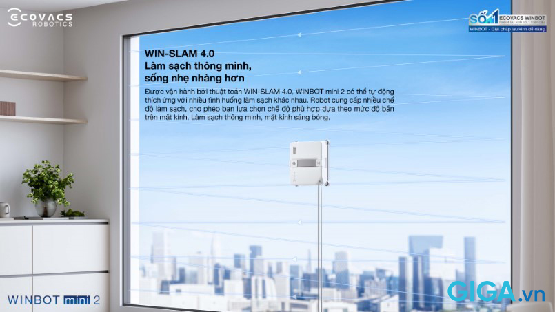 Robot lau kính Ecovacs Winbot Mini 2 14 Ecovacs Winbot Mini 2 sử dụng thuật toán WIN-SLAM 4.0