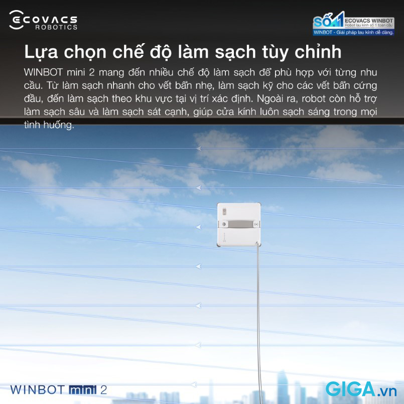 Robot lau kính Ecovacs Winbot Mini 2 16 Ecovacs Winbot Mini 2 có nhiều chế độ làm sạch
