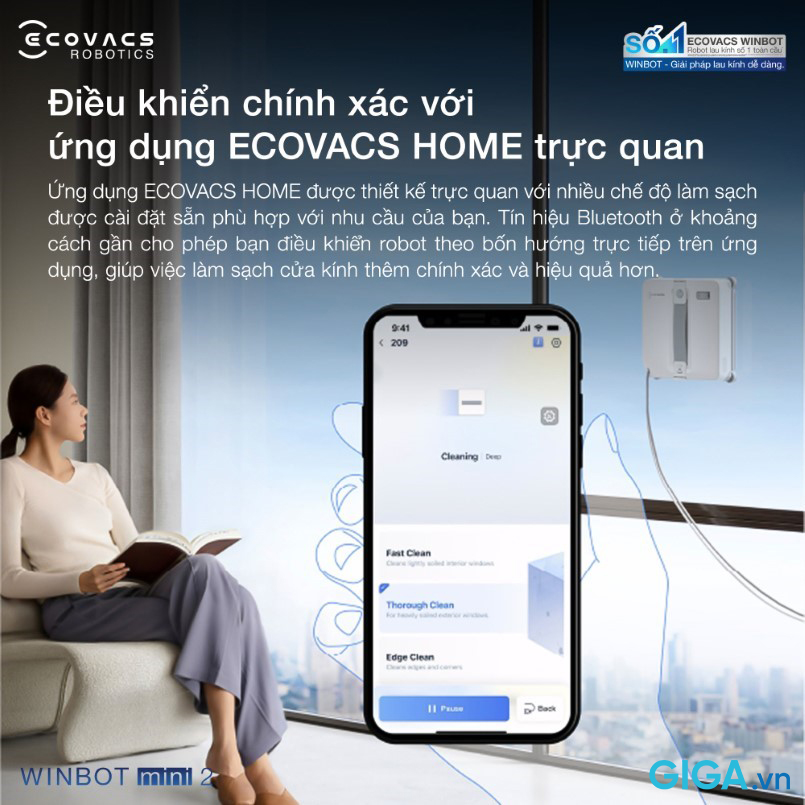 Robot lau kính Ecovacs Winbot Mini 2 17 Ecovacs Winbot Mini 2 điều khiển bằng ứng dụng ECOVACS HOME