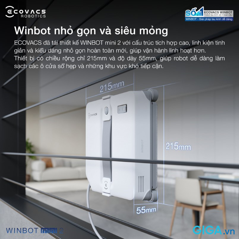 Robot lau kính Ecovacs Winbot Mini 2 4 Ecovacs Winbot Mini 2 có cấu trúc tích hợp cao