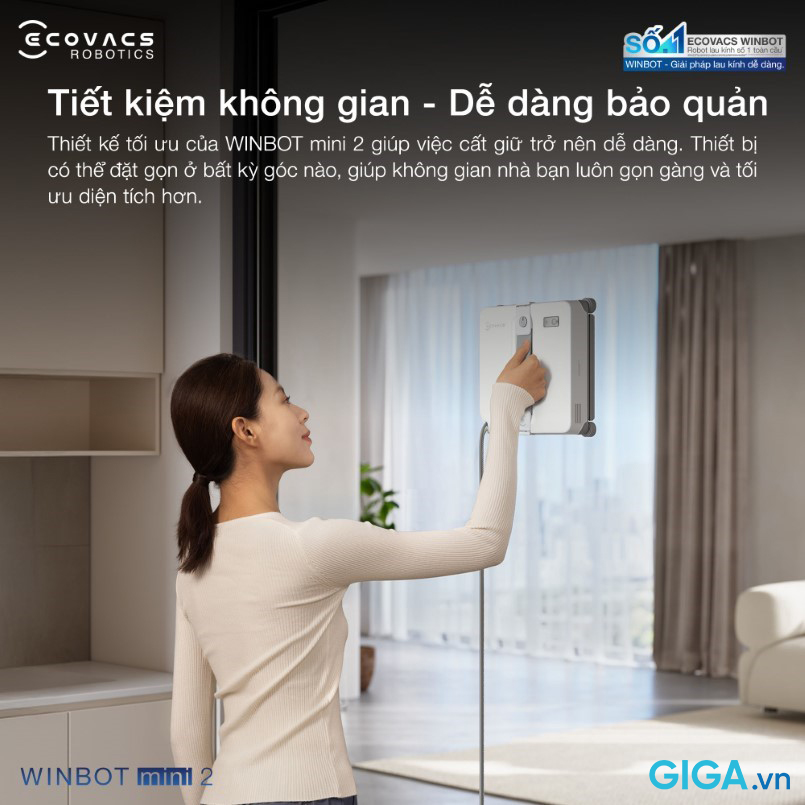 Robot lau kính Ecovacs Winbot Mini 2 6 Ecovacs Winbot Mini 2 thuận tiện lưu trữ trong không gian nhỏ